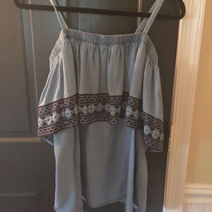 Embroidered chambray top
